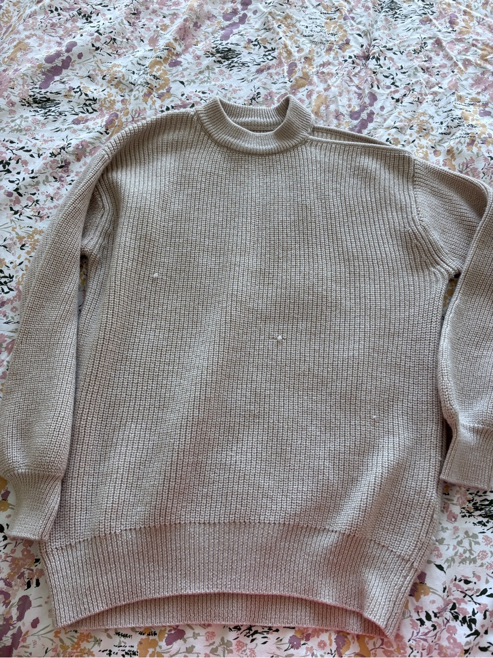 Velvet by Graham & Spencer Beige Ribbed Mock Neck Sweater